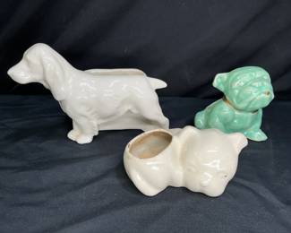 3 Vintage Dog & Puppy Planters