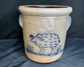Vtg Rowe Pottery Salt Glazed Stoneware Sheep Crock