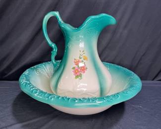 VTG Green and White Floral Wash Basin