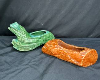 Marietta and Unknown Ceramic Log Planters