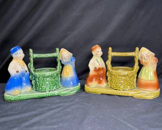 2 Shawnee Pottery Boy Girl Wishing Well Planters