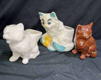 2 Vintage Cat Planters and 1 Figurine