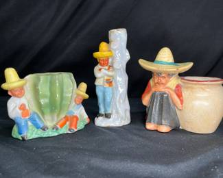 3 Japanese Mexican Figurine Planters