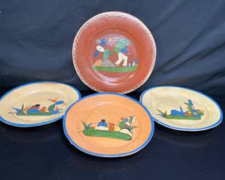 4 Vintage Hand Painted Mexican Pottery Plates