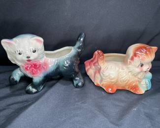 2 Mid Century McCoy & Shawnee Pottery Cat Planters