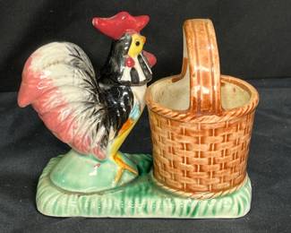 3 Vintage Ceramic Rooster, Bird, & Chick Planters