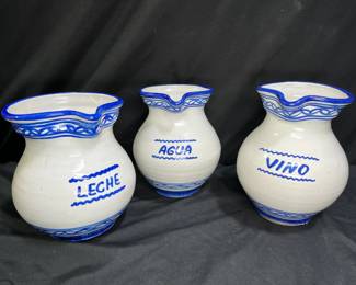 3 VTG Handmade Leche, Agua, & Vino Cobalt Pitchers