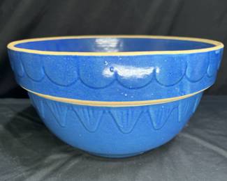 Large Blue Clay City Pottery Mixing Bowl