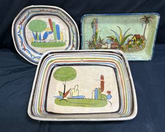 3 Hand Painted Mexican Pottery Dishes