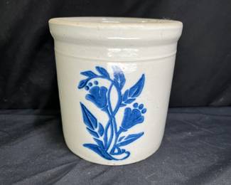 Western Stoneware Cobalt Blue Flower Crock