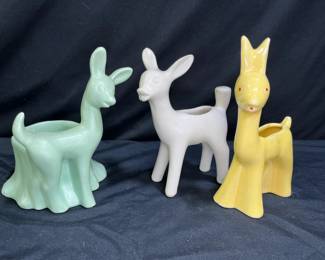 2 Shawnee & 1 Haeger Pottery Doe Planters