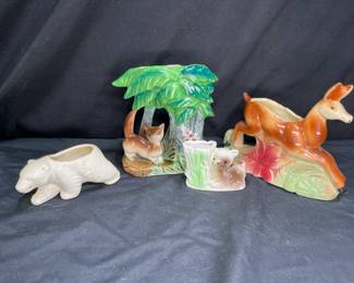4 Vintage Wild Animal Planters & Toothpick Holder