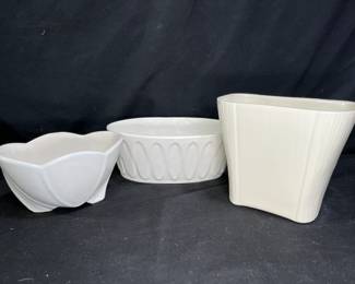 3 Vintage White Pottery Planters