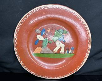 4 Vintage Hand Painted Mexican Pottery Plates