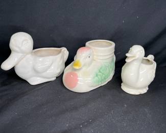 3 White and Painted Duck Planters