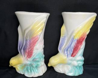 2 VTG Morton Pottery Bird in Flight Wall Pockets