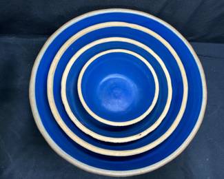 3 Blue Clay City Pottery Mixing Bowls
