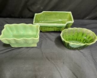 3 Green Cookson Pottery Ceramic Planters