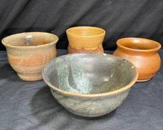 4 Pottery Bowls Signed C. Clifton