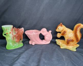 2 Vintage Squirrel Planters and 1 Figurine