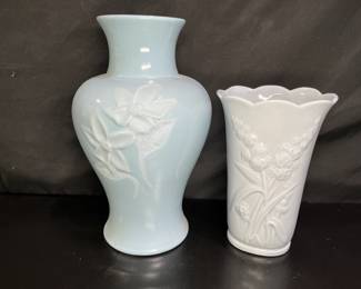 VTG Blue Haeger & Other Floral Vases