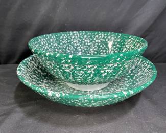 2 Roma Inc. Green Spongeware Pasta & Mixing Bowls