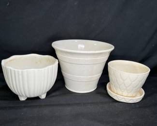 3 White Vintage Pottery Planters