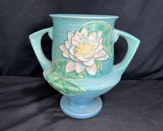 Roseville Blue Water Lily 2 Handled Vase 175-8