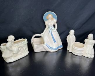 Vtg Shawnee & Hull Girl & Boy Figure Planters