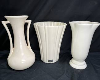 3 Vintage Large White Vases