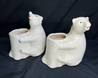  2 Vintage Bear Hugging Tree Stumps Planters
