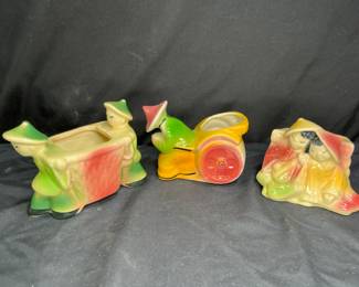 3 Vintage Shawnee Asian Figure Ceramic Planters