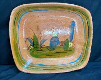 Vintage Large Mexican Redware Pottery Bowl Tray