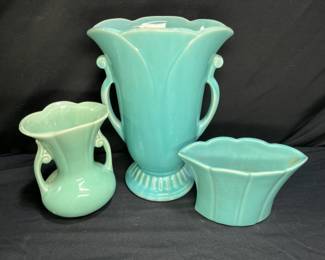 2 McCoy Vases & 1 Trenton Pottery Planter