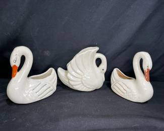 3 Vintage Swan Planters