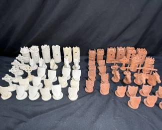 Hand Made Folk Art Ceramic Chess Pieces