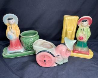 3 Vintage Shawnee Pottery Asian Inspired Planters
