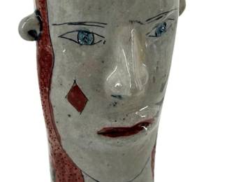 Signed Julius Forzano Stoneware Face Vase
