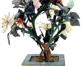 Chinese Jade & Semiprecious Stone Flower Pot
