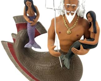 Signed Julian Garcia Clay Poseidon Sculpture
