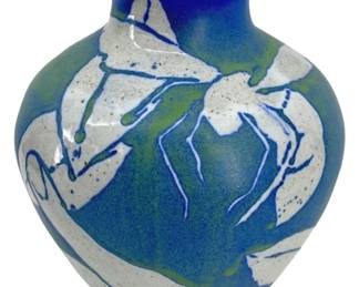 Signed F. Shell Glazed Pottery Vase
