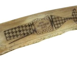 Antique 1880 Whale Bone Brig Harlequin Scrimshaw
