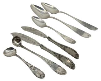 7 Piece Old Coin Silver Spoon & Knife Set
