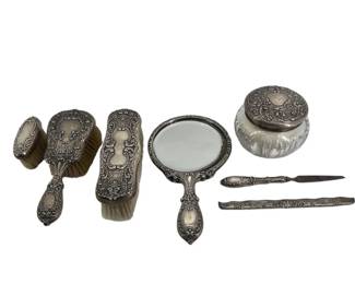 7pc Rococo Revival Gorham Silver Vanity Set
