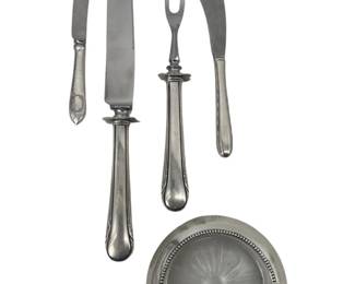 5pc Sterling Handle Utensils and Rimmed Coaster
