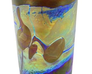 Signed D. Tate Iridescent Art Glass Vase
