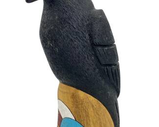 Signed Al Lewis Wooden Raven on Raincloud Zuni Art
