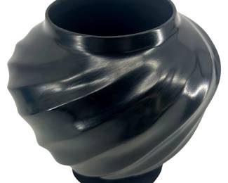 Signed Javier Torres Black Ceramic Vase
