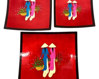 3pc. Japanese Lacquerware Art Plates
