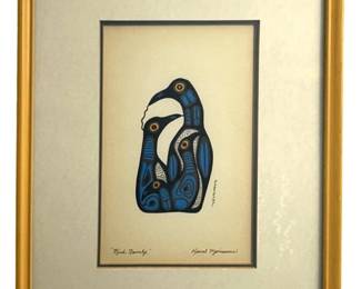 Signed Norval Morrissieau “Bird Family" Print
